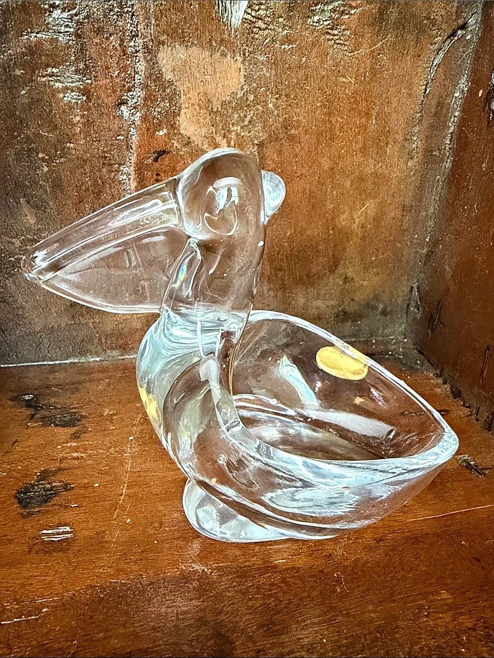 A. Puthod Crystal Pelican Ashtray / Trinket Dish Clear Glass